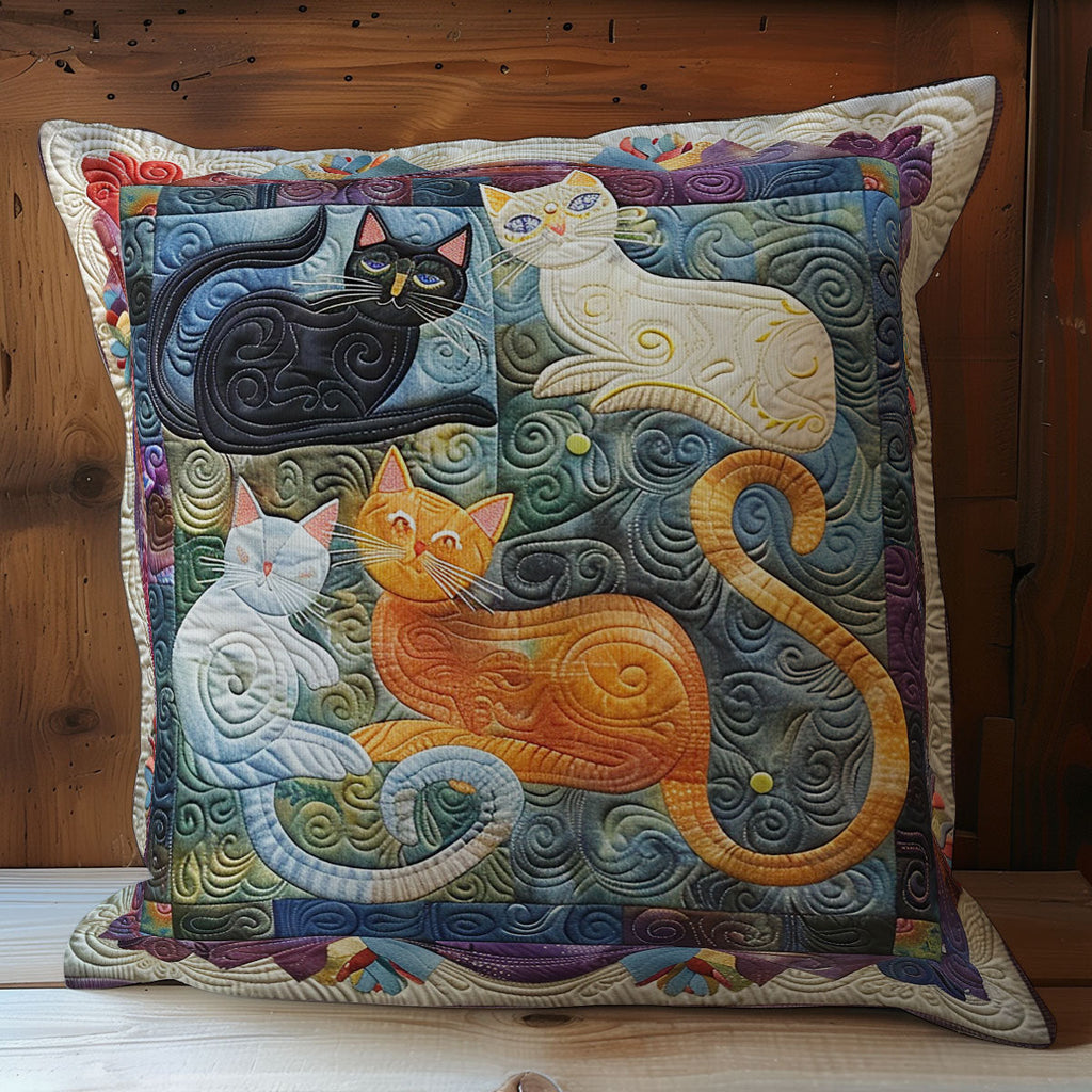Abstract Cat Family Quilt Pillow Case Couch Pillow Covers Weird Cat Gifts