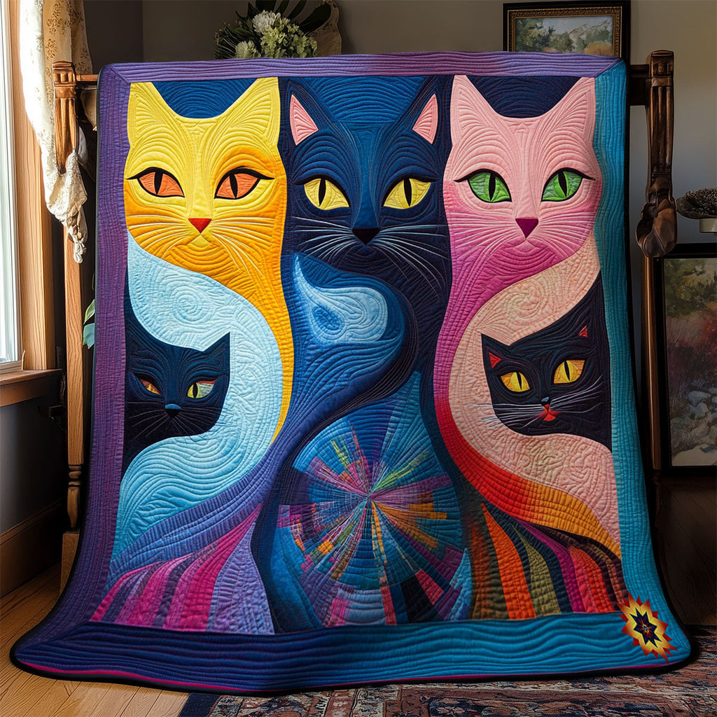 Abstract Cat Portrait Quilt Blanket Sofa Throw Blanket Cat Gifts