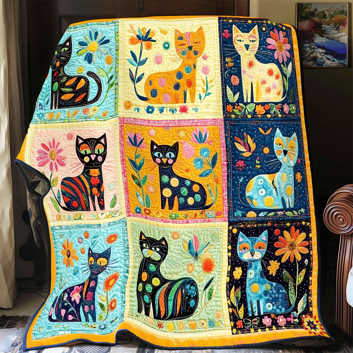 Abstract Cat Quilt Blanket Unique Throw Blanket Cat And Owner Gifts