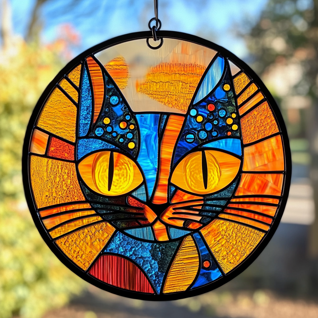 Abstract Cat Stained Glass Suncatcher Cute Window Hanging Suncatcher Decorations Christmas Gifts